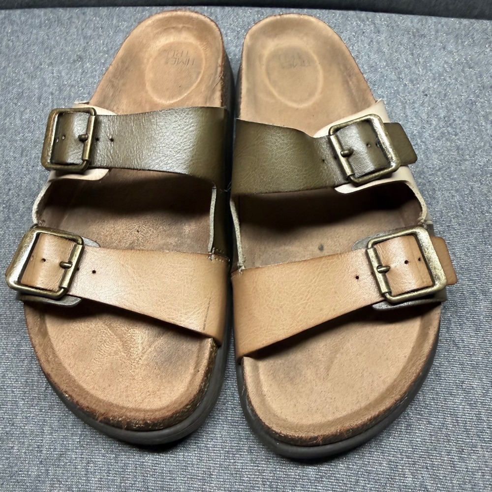 Double Strap‎ Comfort Sandals Slide Buckle Brown Time And Tru 8 - Picture 2 of 5